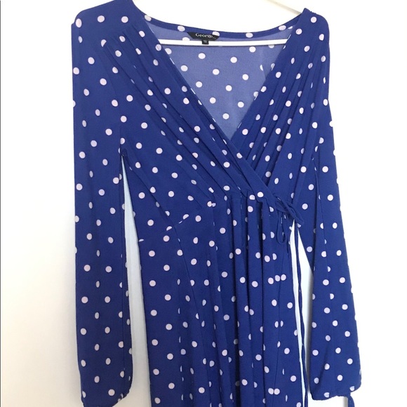 George Blue Polka Dot Wrap Dress - Picture 2 of 6